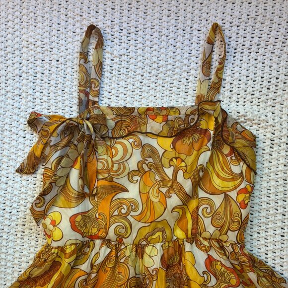 Anna Sui Silk Cocktail Dress, Gold, Size 4 💛 Two-Way Strapless or Babydoll - Picture 4 of 13